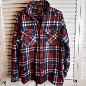 BERKLEY JENSEN MENS LARGE PLAID FLEECE LINED BUTTON FOWN FLANNEL SHIRT